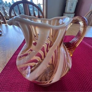 Fenton cameo opalescent glass spiral optic creamer or small pitcher.